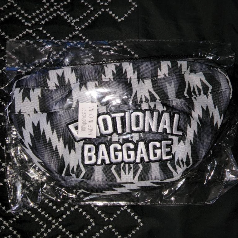 Black grey and white emotional baggage fanny pack